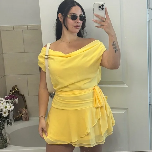 Yellow Draped Dress - Picture 2 of 3